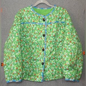 Floral Printed Quilted Jacket Women’s Size Medium Pockets Coat Unbranded
